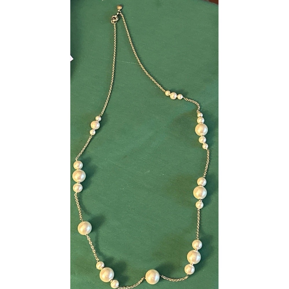 J. Crew Goldtone Necklace & Faux Pearl Signed Asymmetrical Pearl Placement 30"
